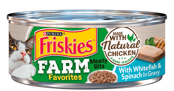 Friskies Farm Favorites Meaty Bits With Whitefish & Spinach In Gravy